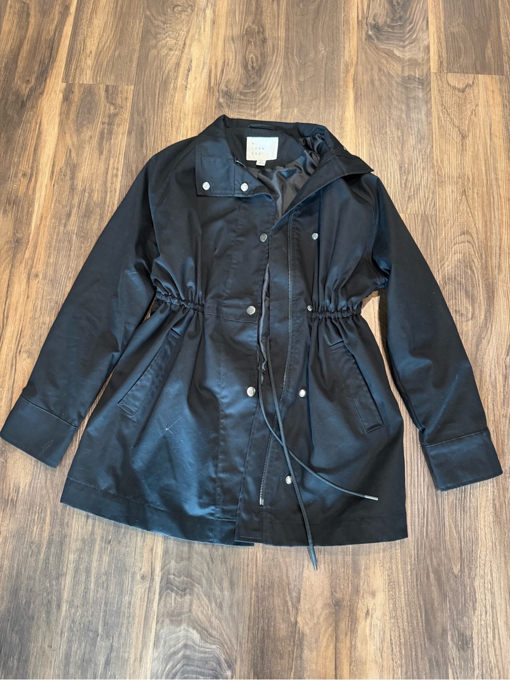 a new day Black Drawstring Waist Trench Coat